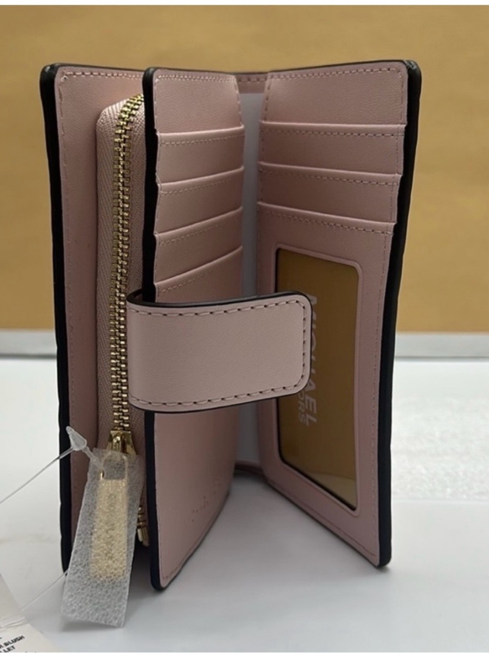 Michael Kors Blush and White Floral Leather Wallet with Gold Logo - Picture 7 of 9